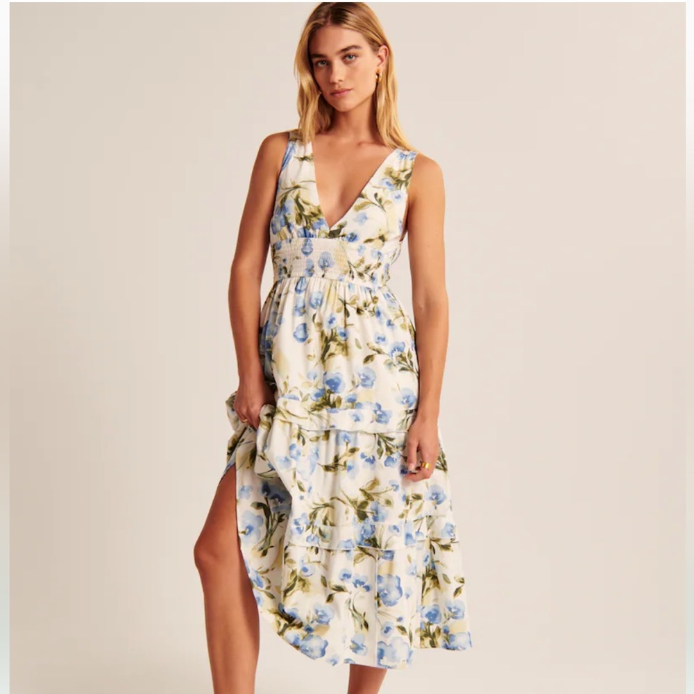 Abercrombie Smocked Waist Tiered Midi Dress